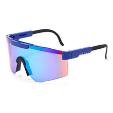 Carica l&#39;immagine nel visualizzatore di Gallery, 2023 Flat Top Goggle Sun Glasses Women Men Blue Frame Mirrored Lens Windproof Sport No Polarized Sunglasses For Men/Woman UV400