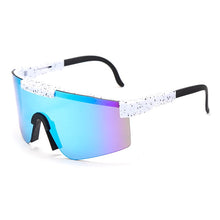 Carica l&#39;immagine nel visualizzatore di Gallery, 2023 Flat Top Goggle Sun Glasses Women Men Blue Frame Mirrored Lens Windproof Sport No Polarized Sunglasses For Men/Woman UV400