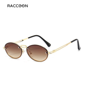 2023 Gold Metal Oval Sunglasses Women Retro Purple Pink Round Sun Glasses Men Gradient Lens Uv400 Outdoor Accessories Eyewear