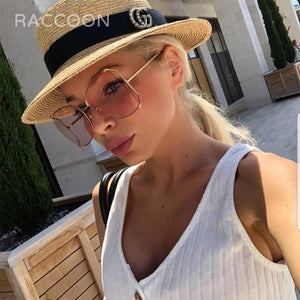2023 Half Frame Brand Designer Glasses Women Square Pearl Famous Sunglasses Female Oversized Clear Pink Eyewear Ladies