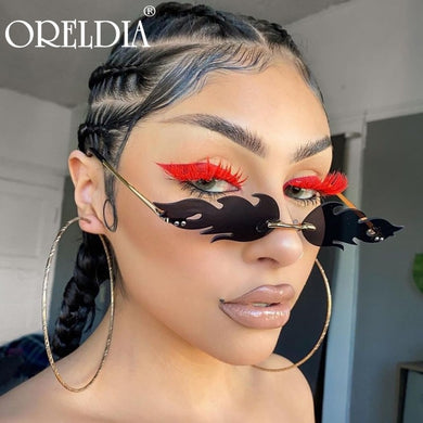 2023 Latest Rimless Flame Sunglasses Men And Women Metal Rimless Trend Cat Eye Sunglasses Small Mirror Sunglasses UV400