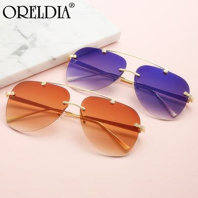 2023 Latest Ladies Sunglasses Oval Rimless Frog Mirror Ladies Gradient Color Glasses Metal Temple Sunglasses Men UV400