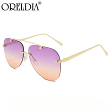 Load image into Gallery viewer, 2023 Latest Ladies Sunglasses Oval Rimless Frog Mirror Ladies Gradient Color Glasses Metal Temple Sunglasses Men UV400