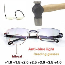 Load image into Gallery viewer, 2023 Men Women Rimless Reading Glasses Anti Blue Light Bifocal Far Near Magnification Eyewear Presbyopic Glasses +150 +200