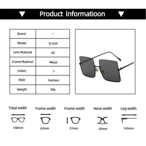 2022 Metal Semi-rimless Sunglasses Women Retro Oversized Square Sun Glasses Men Fashion Half Metal Frame Streetwear Eyewear