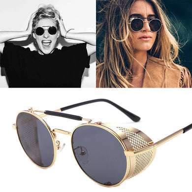 2023 Round Steampunk Sunglasses Men Women Metal Glasses Brand Design Vintage Sunglasses  UV400 Gafas