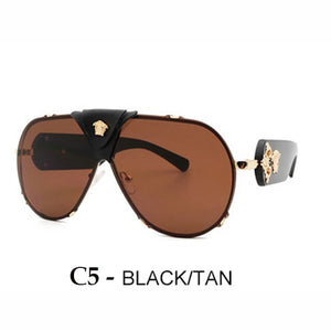2022  Brand Design Women Men Sunglasses Oversized Frame Leather Sun Glasses Man Hip Hop High Quality Male Female 2150 UV400
