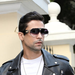 2022  Brand Design Women Men Sunglasses Oversized Frame Leather Sun Glasses Man Hip Hop High Quality Male Female 2150 UV400