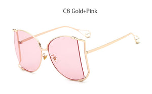 2022  Brand Pearls Half Round Sunglasses Women  Big Frame Gradient Sun Glasses Female Oculos Unisex Eyewear