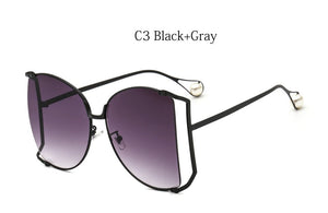 2022  Brand Pearls Half Round Sunglasses Women  Big Frame Gradient Sun Glasses Female Oculos Unisex Eyewear
