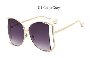 2022  Brand Pearls Half Round Sunglasses Women  Big Frame Gradient Sun Glasses Female Oculos Unisex Eyewear