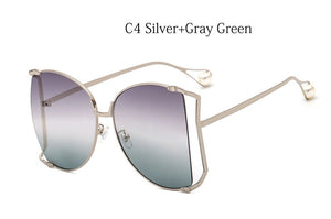2022  Brand Pearls Half Round Sunglasses Women  Big Frame Gradient Sun Glasses Female Oculos Unisex Eyewear
