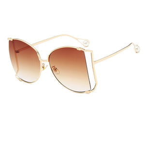 2022  Brand Pearls Half Round Sunglasses Women  Big Frame Gradient Sun Glasses Female Oculos Unisex Eyewear