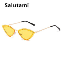 Carica l'immagine nel visualizzatore di Gallery, 2023 Brand Triangle Cat Eye Sunglasses Alloy Rimless Crystal Shiny Sun Glasses Female Unique Elegant Green Rhinestone Shades