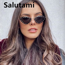 Carica l'immagine nel visualizzatore di Gallery, 2023 Brand Triangle Cat Eye Sunglasses Alloy Rimless Crystal Shiny Sun Glasses Female Unique Elegant Green Rhinestone Shades