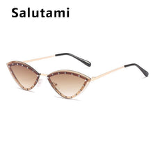 Carica l'immagine nel visualizzatore di Gallery, 2023 Brand Triangle Cat Eye Sunglasses Alloy Rimless Crystal Shiny Sun Glasses Female Unique Elegant Green Rhinestone Shades