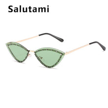 Carica l'immagine nel visualizzatore di Gallery, 2023 Brand Triangle Cat Eye Sunglasses Alloy Rimless Crystal Shiny Sun Glasses Female Unique Elegant Green Rhinestone Shades