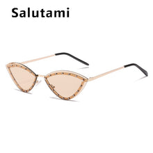 Carica l'immagine nel visualizzatore di Gallery, 2023 Brand Triangle Cat Eye Sunglasses Alloy Rimless Crystal Shiny Sun Glasses Female Unique Elegant Green Rhinestone Shades