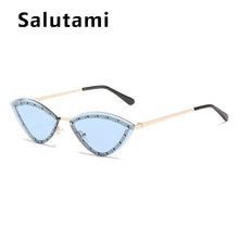 Carica l'immagine nel visualizzatore di Gallery, 2023 Brand Triangle Cat Eye Sunglasses Alloy Rimless Crystal Shiny Sun Glasses Female Unique Elegant Green Rhinestone Shades