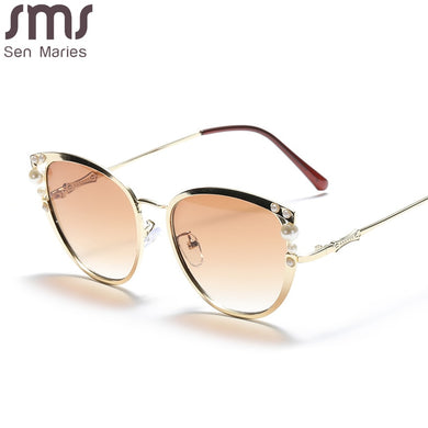 2023 Brand Designer Cat Eye Sunglasses Women Oversized Frame Vintage Pearl Sun Glasses oculos de sol UV400