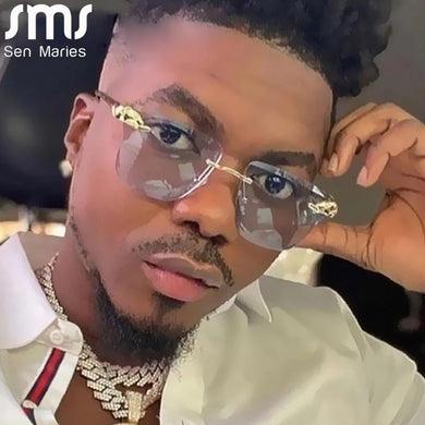 2023 Cutting Rimless Square Leoaprd Sunglasses For Men Vintage Alloy Brand Hip Hop Sun Glasses Women Gradient Shades