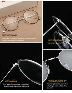 2023 Design Metal Ladies Glasses Frame Round Transparent Lenses Classic Retro Men's Prescription Optical Glasses