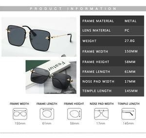 2023 Lady Oversize Rimless Square Bee Sunglasses Women Men Small Bee Glasses Gradient Sun Glasses Female UV400