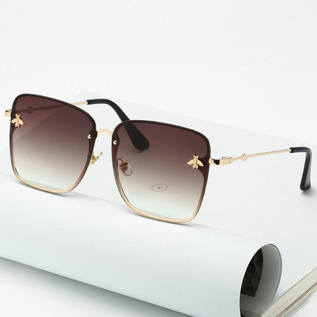 2023 Lady Oversize Rimless Square Bee Sunglasses Women Men Small Bee Glasses Gradient Sun Glasses Female UV400
