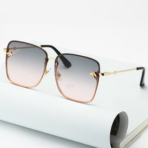 2023 Lady Oversize Rimless Square Bee Sunglasses Women Men Small Bee Glasses Gradient Sun Glasses Female UV400