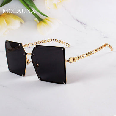 2023 Oversize Gradient Sunglasses For Women Vintage Alloy Chain Frame Rivet Square Sun Glasses Female Elegant Shades