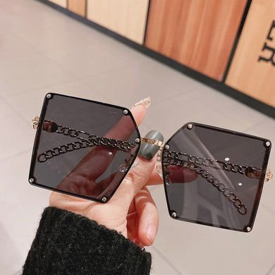 2023 Oversize Gradient Sunglasses For Women Vintage Alloy Chain Frame Rivet Square Sun Glasses Unisex Elegant Shades