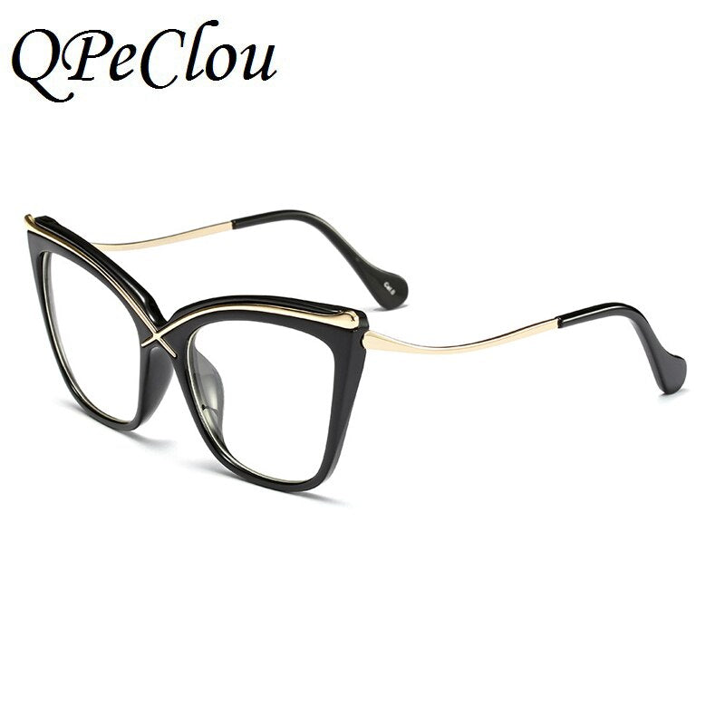 2022 New Fashion Oversized Cat Eye Glasses Frame Women Brand Optical Anti-blue Eyeglasses Female Oculos Feminino Spectacles