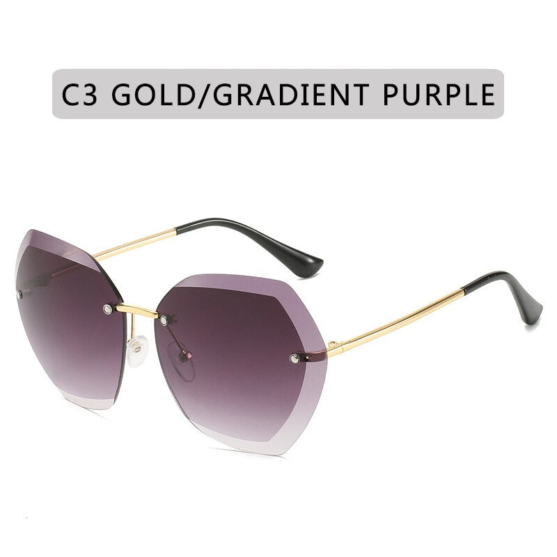 2023 Rimless Pilot Sunglasses Women Brand Designer Retro Cutting