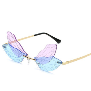 2023 Rimless Sunglasses Women Vintage Dragonfly Women Men Frameless Gradient Clear Lens Sun Glasses Steampunk Wing