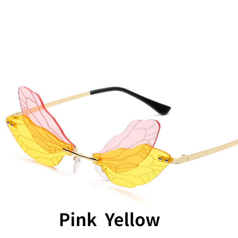 2023 Rimless Sunglasses Women Vintage Dragonfly Women Men Frameless Gradient Clear Lens Sun Glasses Steampunk Wing
