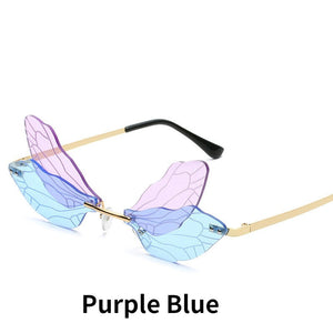 2023 Rimless Sunglasses Women Vintage Dragonfly Women Men Frameless Gradient Clear Lens Sun Glasses Steampunk Wing