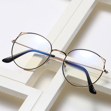 2023 Simple Unisex Cat ear Round Plain Glasses for Men Women Metal Frame Anti Blue Light Glasses Eyeglasses