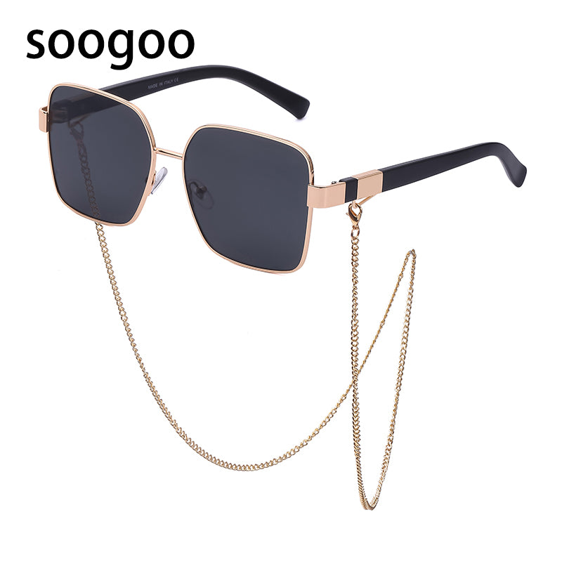 2023 Square Sunglasses Ladies  Brand Chain Personality Big Frame Sun Glasses Men Retro Eyeglasses UV 400