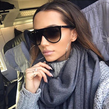 Load image into Gallery viewer, 2023 Sunglasses Women Vintage Retro Flat Top Oversized Sun Glasses Square Pilot  Designer Large Black Shades