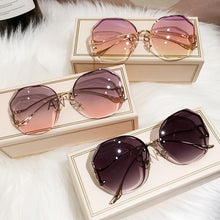 Load image into Gallery viewer, 2023   Tea Gradient Sunglasses Women Ocean Water Cut Trimmed Lens Metal Curved Temples Sun Glasses Female UV400
