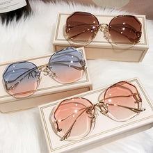 Load image into Gallery viewer, 2023   Tea Gradient Sunglasses Women Ocean Water Cut Trimmed Lens Metal Curved Temples Sun Glasses Female UV400