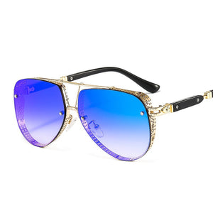 2023  Hollow Pattern Oval Sunglasses Men Women  Trend Brand Designer Metal Alloy Frame Gradients Lens conspicuous Pilot