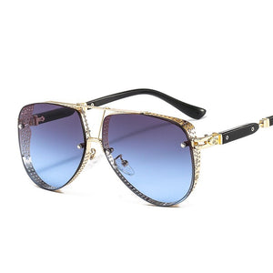 2023  Hollow Pattern Oval Sunglasses Men Women  Trend Brand Designer Metal Alloy Frame Gradients Lens conspicuous Pilot