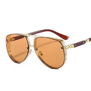 2023  Hollow Pattern Oval Sunglasses Men Women  Trend Brand Designer Metal Alloy Frame Gradients Lens conspicuous Pilot