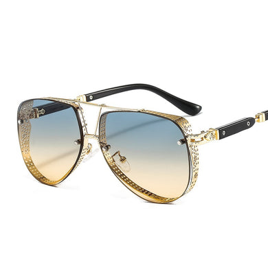 2023  Hollow Pattern Oval Sunglasses Men Women  Trend Brand Designer Metal Alloy Frame Gradients Lens conspicuous Pilot