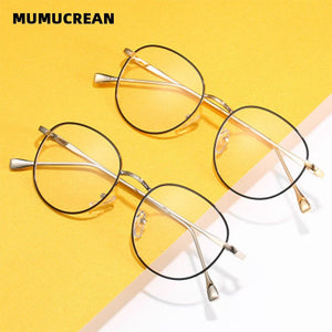 2023 Metal Flat Mirror Round Frame Blue Light Blocking Glasses Men and Women Anti-blue Glasses Can Be Equipped with Glasses