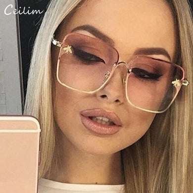 2023 Oversize Clear Pink Sunglasses for Women Gradient Square Bee Sun Glasses Superstar  Brand Designer Shades UV400