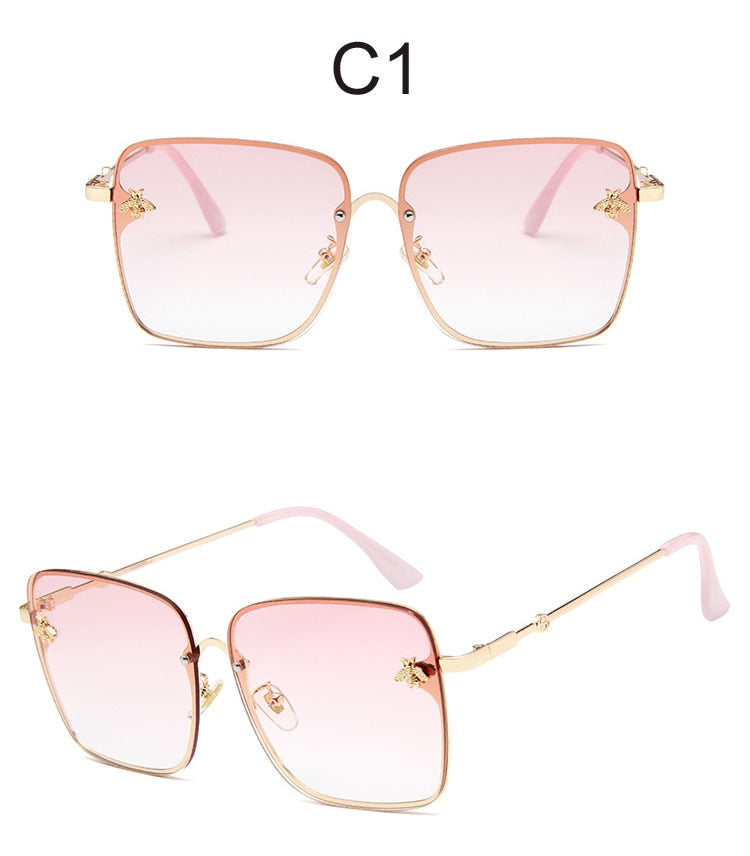 2023 Oversize Clear Pink Sunglasses for Women Gradient Square Bee Sun Glasses Superstar  Brand Designer Shades UV400