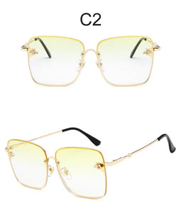 2023 Oversize Clear Pink Sunglasses for Women Gradient Square Bee Sun Glasses Superstar  Brand Designer Shades UV400