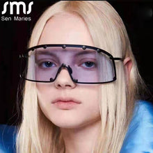 Load image into Gallery viewer, 2023 Oversized Rivet Punk Sunglasses For Men  Brand One Piece Shield Windproof Sun Glasses Women Alloy Hip Hop Shades